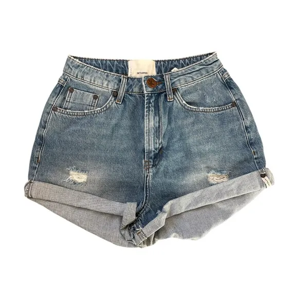 One Teaspoon Distressed Cuffed Blue Denim Shorty Shorts 0120