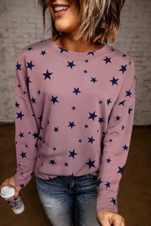 Pink Give A Little Love Crew Neck Star Print Long Sleeve Top