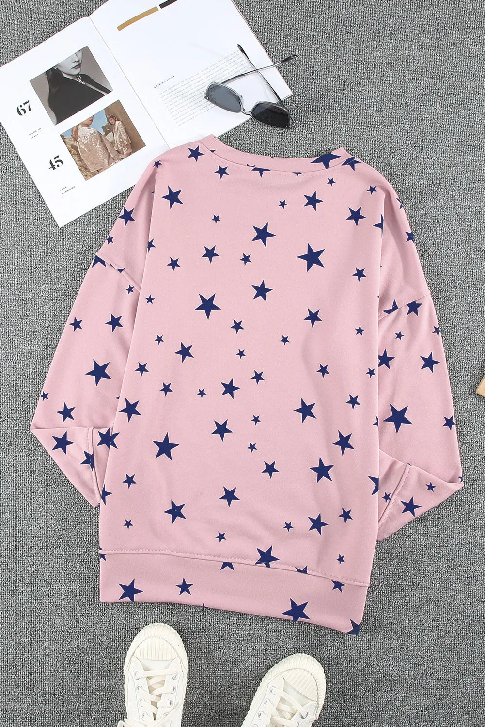 Pink Give A Little Love Crew Neck Star Print Long Sleeve Top