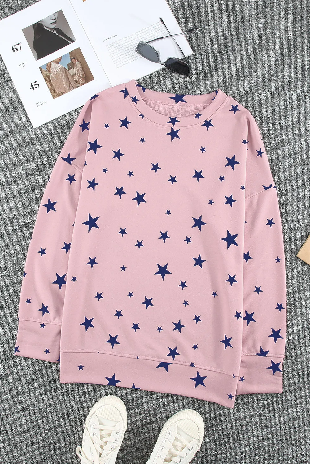 Pink Give A Little Love Crew Neck Star Print Long Sleeve Top