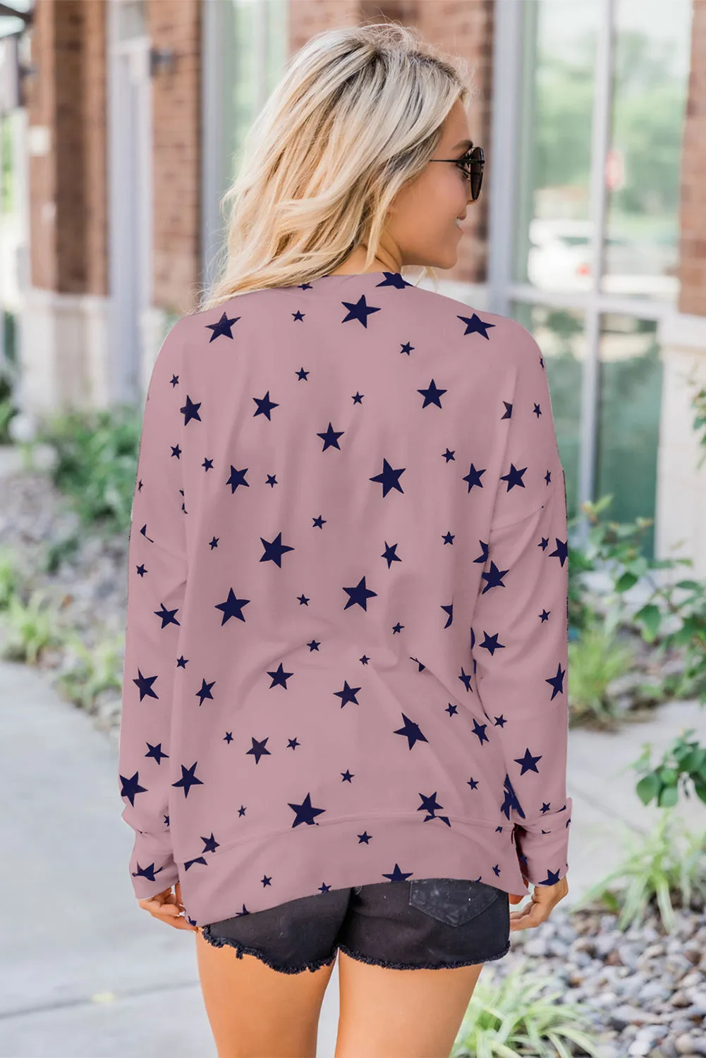 Pink Give A Little Love Crew Neck Star Print Long Sleeve Top