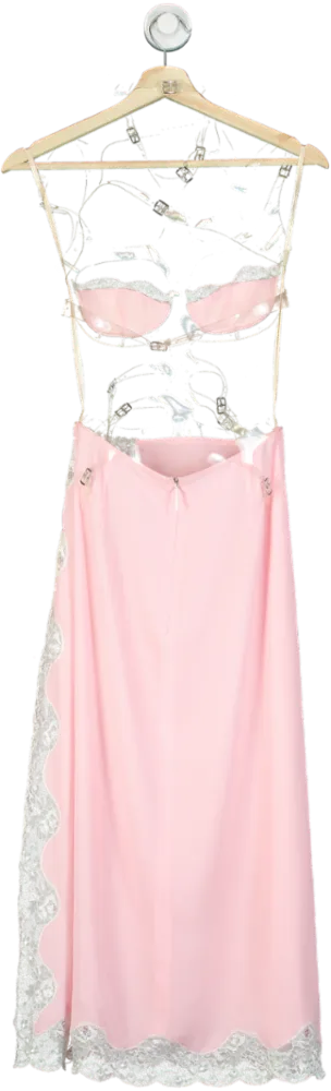 Pink Lace Trim Cut-Out Bralette and Skirt Set