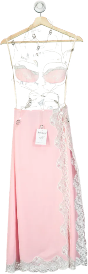 Pink Lace Trim Cut-Out Bralette and Skirt Set