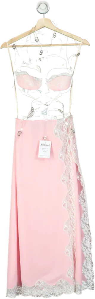 Pink Lace Trim Cut-Out Bralette and Skirt Set