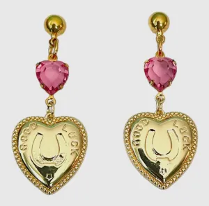 Pink Lady Luck Heart Earrings
