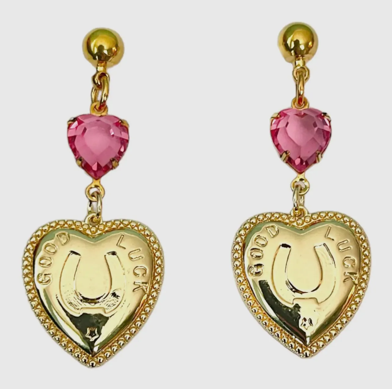 Pink Lady Luck Heart Earrings