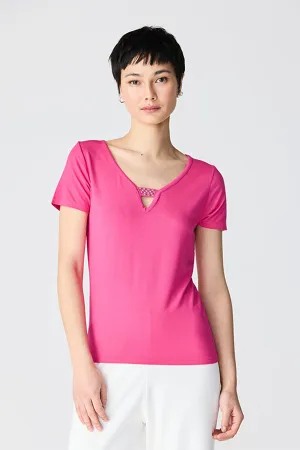 PINK RHINESTONE CHAIN V-NECK T-SHIRT