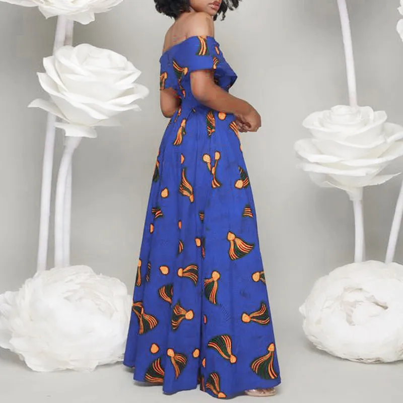 Print Off Shoulder High Slit Maxi Dress