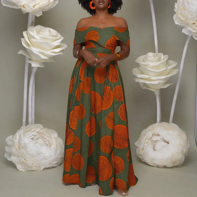 Print Off Shoulder High Slit Maxi Dress