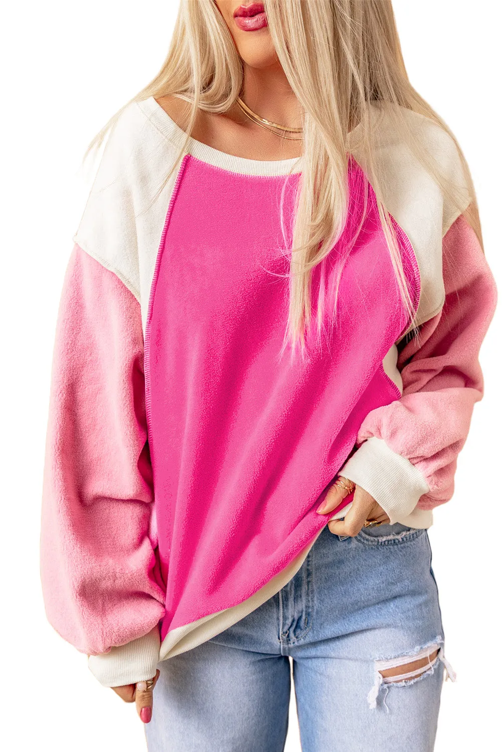 "Rose" Colorblock Fleece Sweatshirt