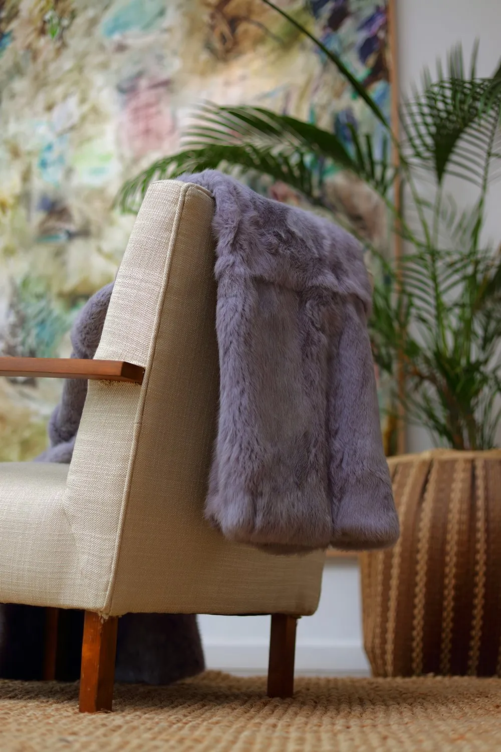 Rabbit Skin Throw - Light Grey