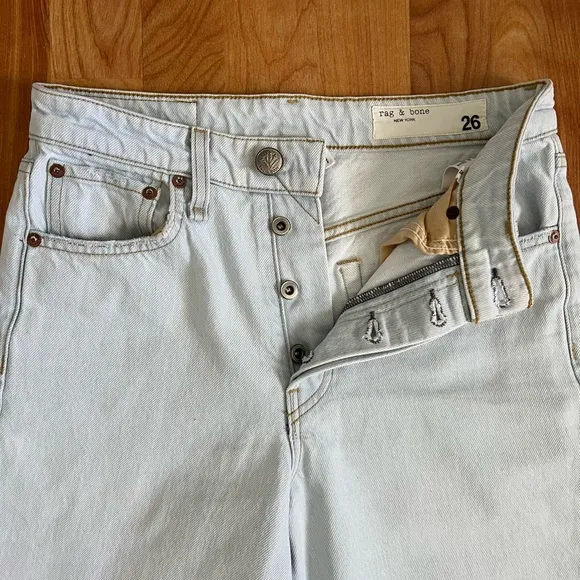 Rag &amp; Bone Maya High Rise Wide Leg Ankle Light Blue Denim Jeans sz 26