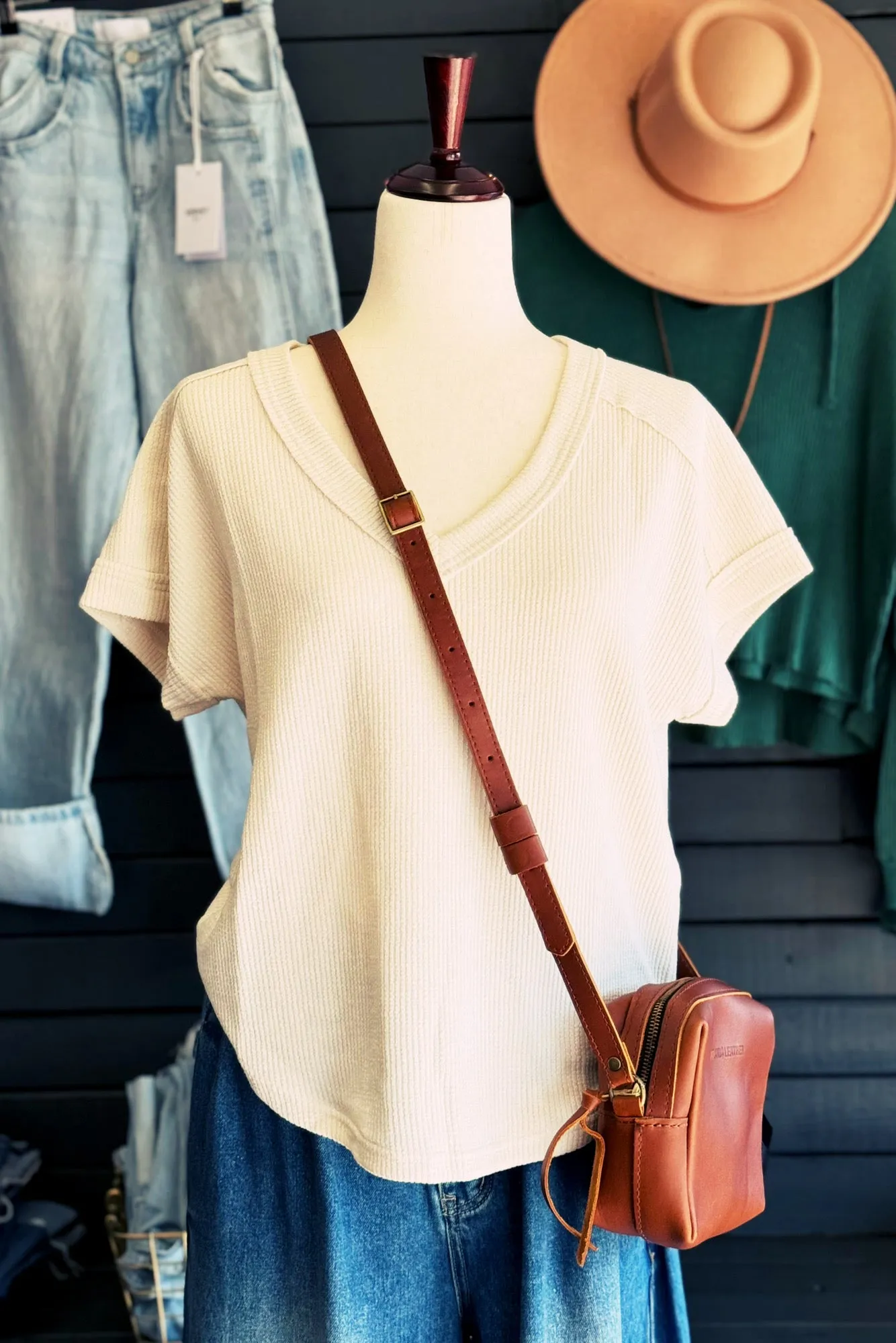 Raw Edge V Neck Top