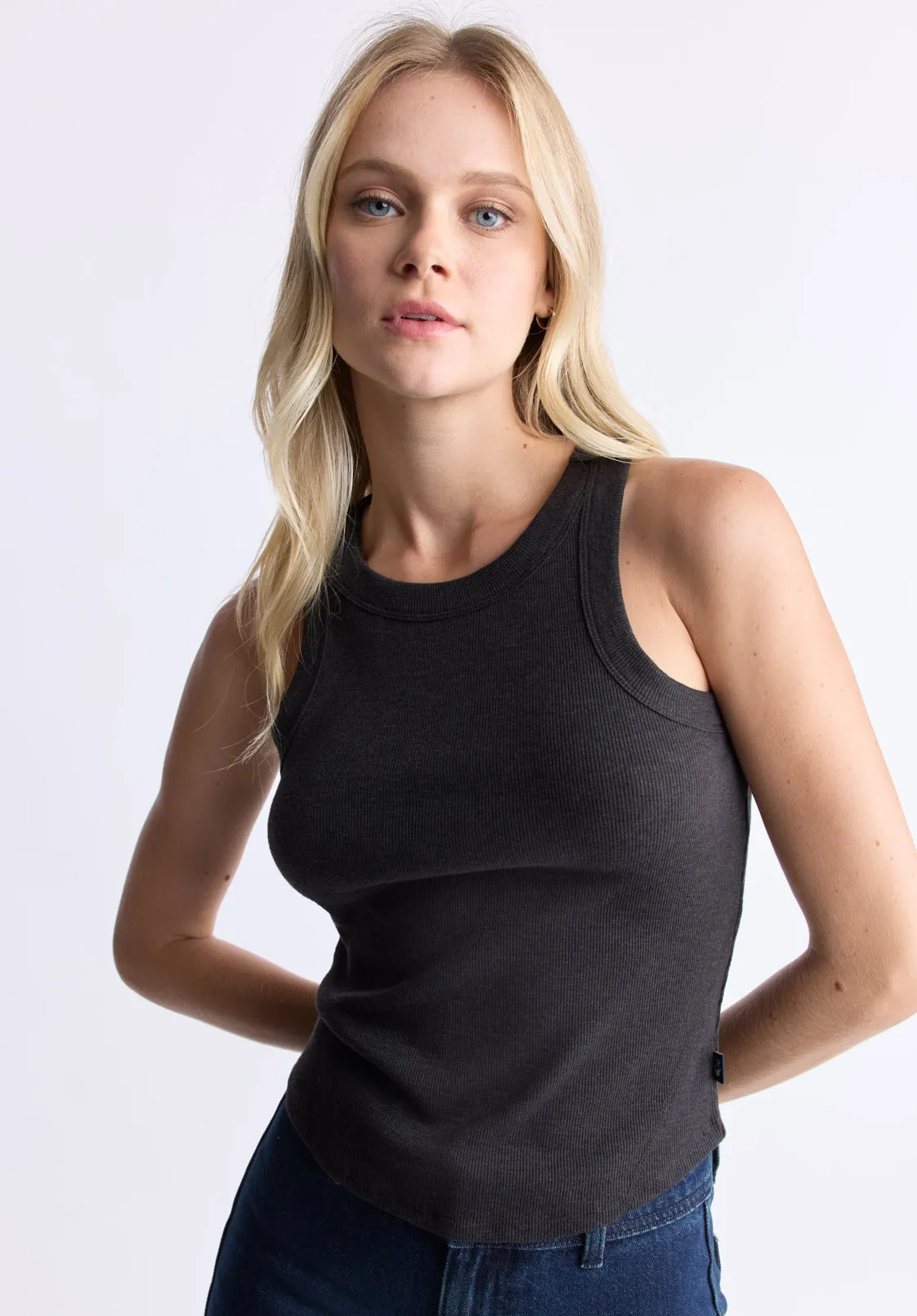 Regine Women's Ribbed Tank Top, Carbon Black - KT0119H