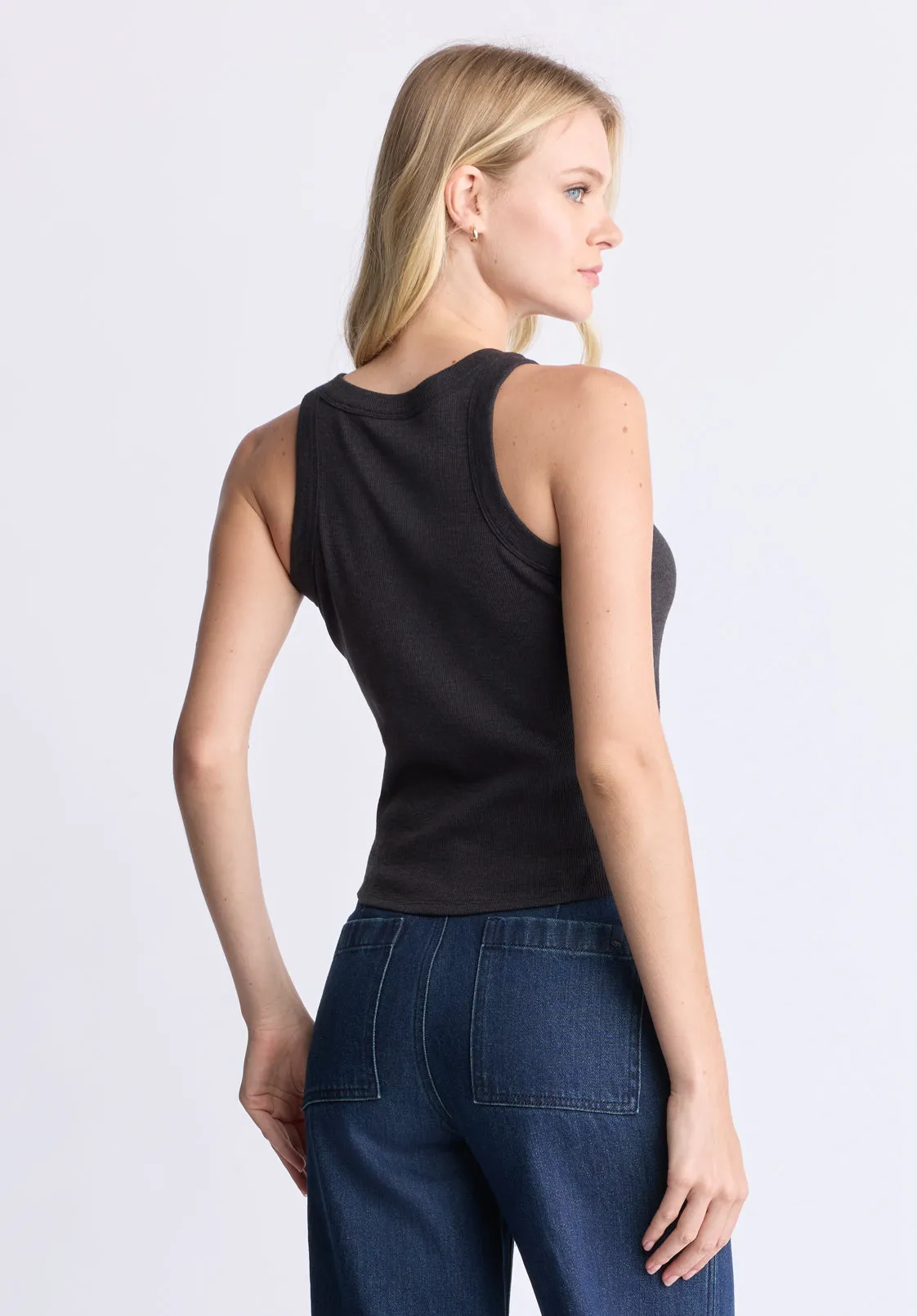 Regine Women's Ribbed Tank Top, Carbon Black - KT0119H