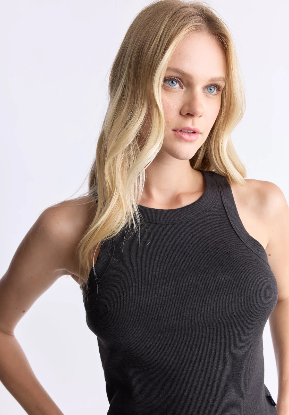 Regine Women's Ribbed Tank Top, Carbon Black - KT0119H