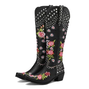 Retro Vintage Embroidery Women's Knee High Shoes