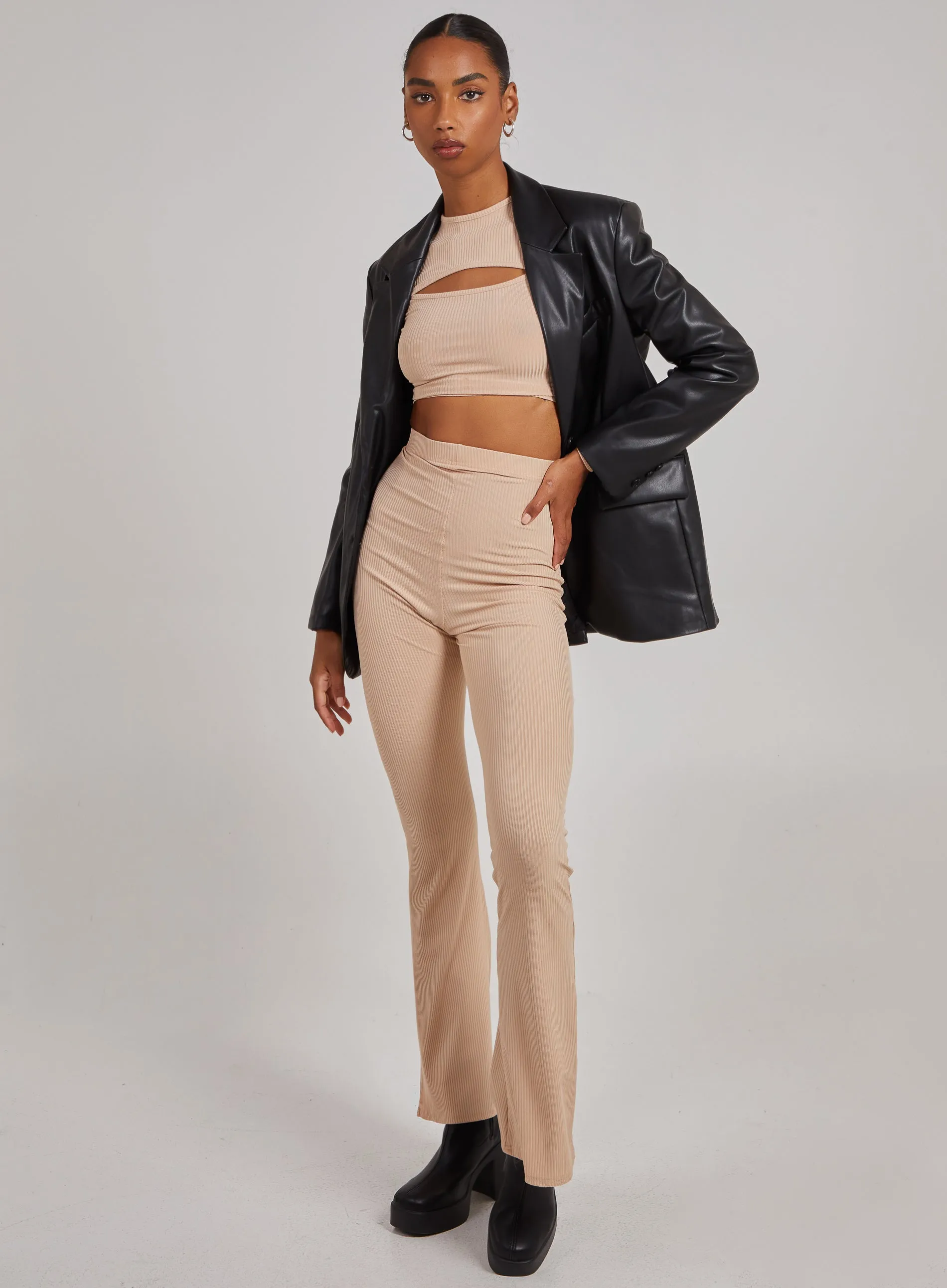 Ribbed Flare Trousers