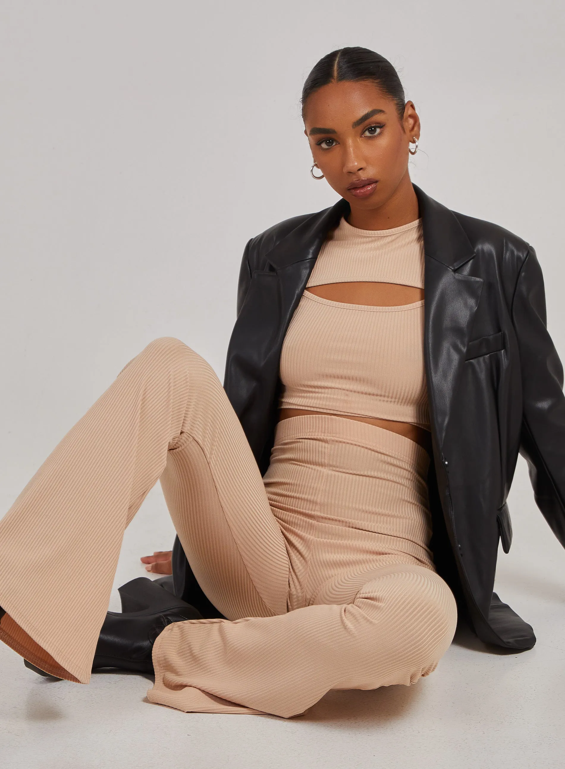 Ribbed Flare Trousers