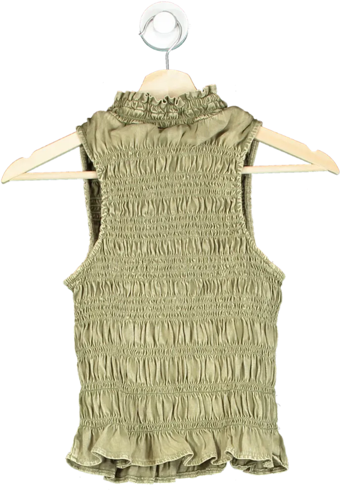 River Island Khaki Sleeveless Smocked Top UK 6