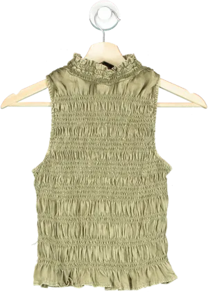 River Island Khaki Sleeveless Smocked Top UK 6