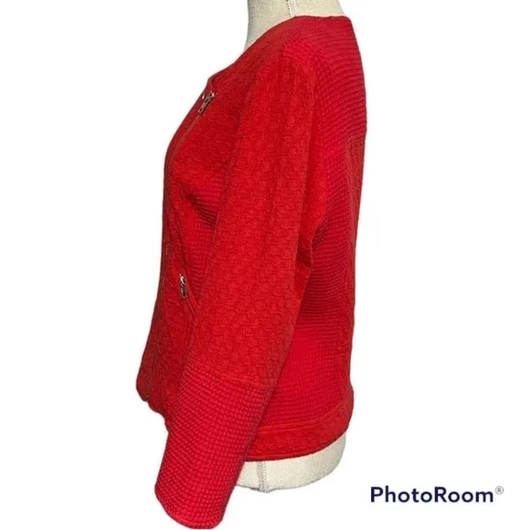 Sanctuary Chic Tahiti Red stylish Moto waffle knit Mix Rider zippered jacket
