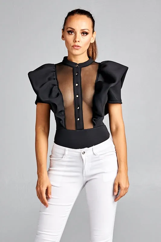 Sheer Puff Sleeve Bodysuit
