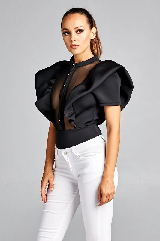 Sheer Puff Sleeve Bodysuit