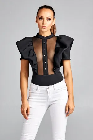 Sheer Puff Sleeve Bodysuit