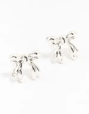 Silver Bow Stud Earrings