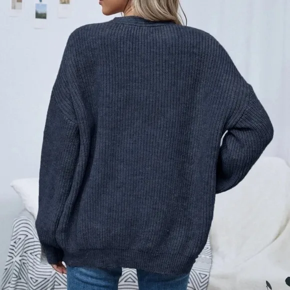 Soft knit drop shoulder oversized cardigan sweater gray