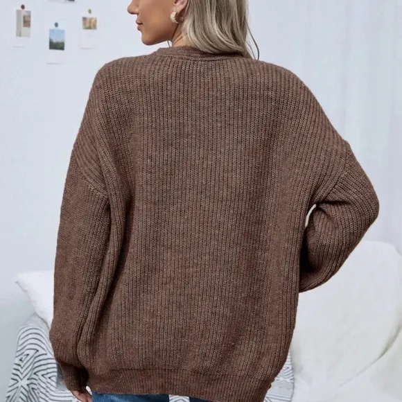 Soft knit drop shoulder oversized cardigan sweater gray