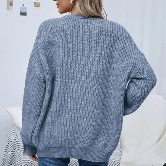 Soft knit drop shoulder oversized cardigan sweater gray