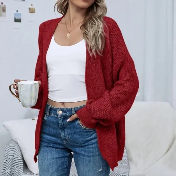 Soft knit drop shoulder oversized cardigan sweater gray