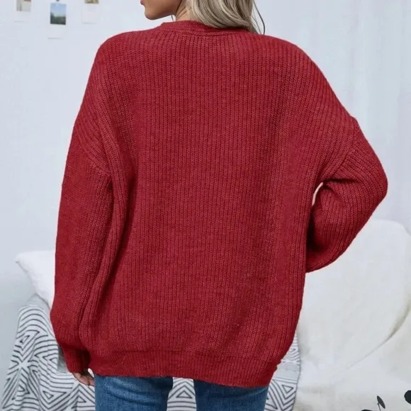 Soft knit drop shoulder oversized cardigan sweater gray