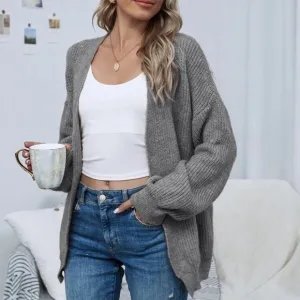 Soft knit drop shoulder oversized cardigan sweater gray