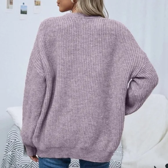 Soft knit drop shoulder oversized cardigan sweater gray