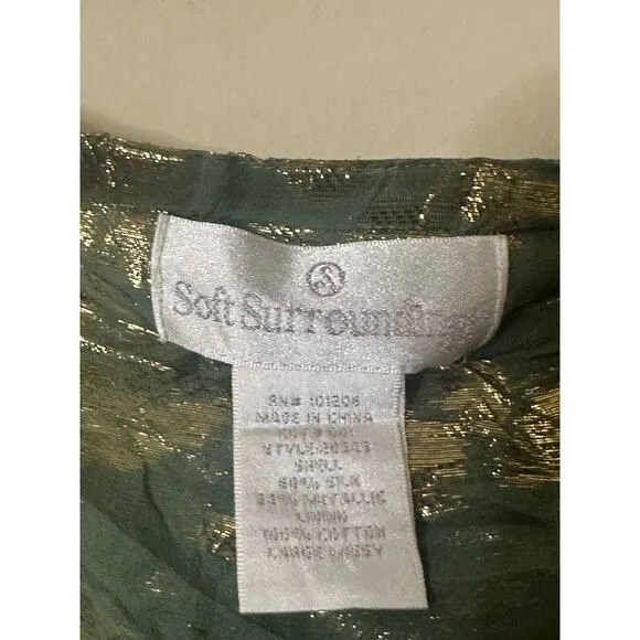 Soft Surroundings Skirt Silk Metallic Boho Modest A-Line Maxi Green Gold Large