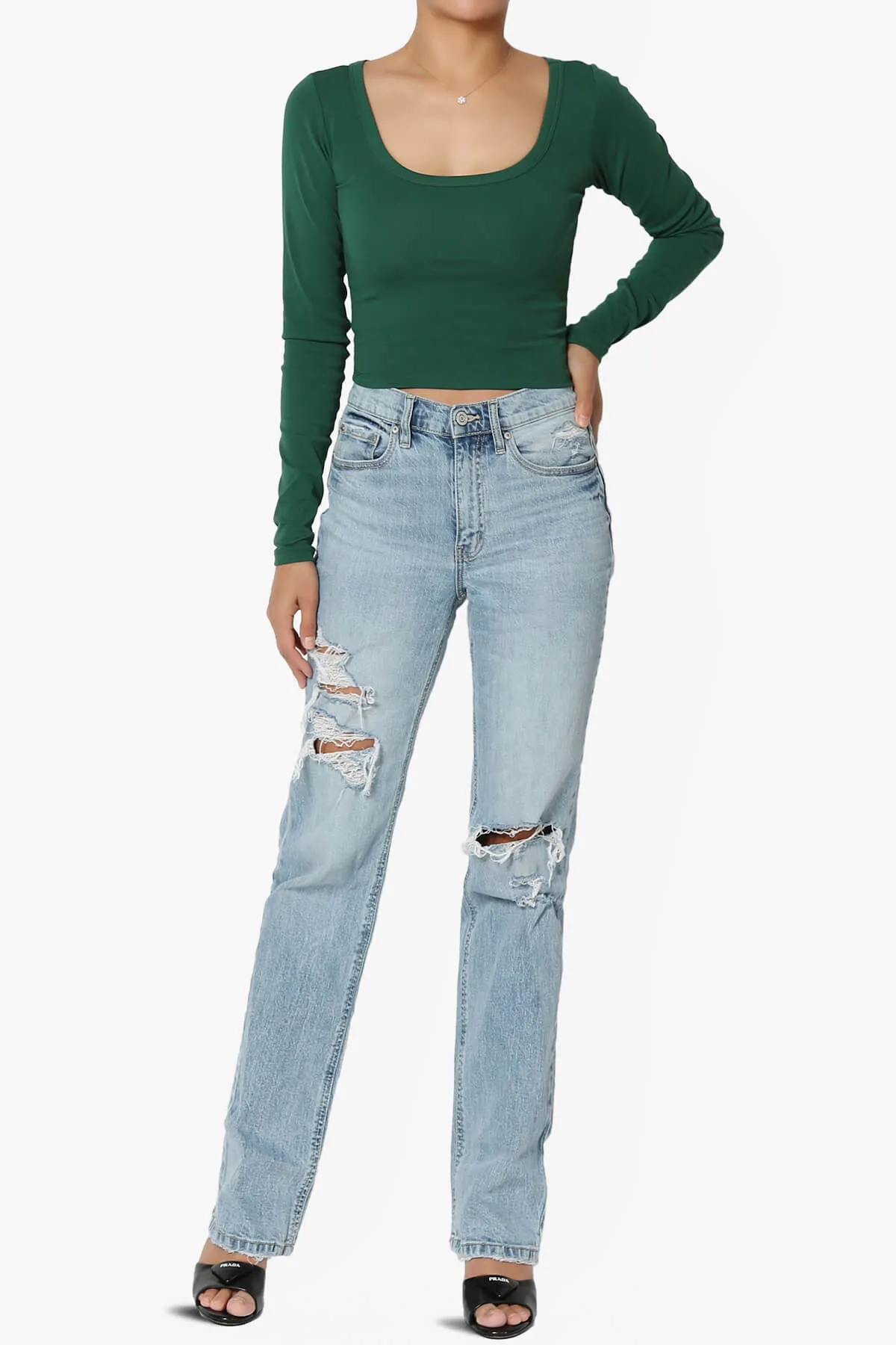 Solly Scoop Neck Long Sleeve Crop T-Shirt