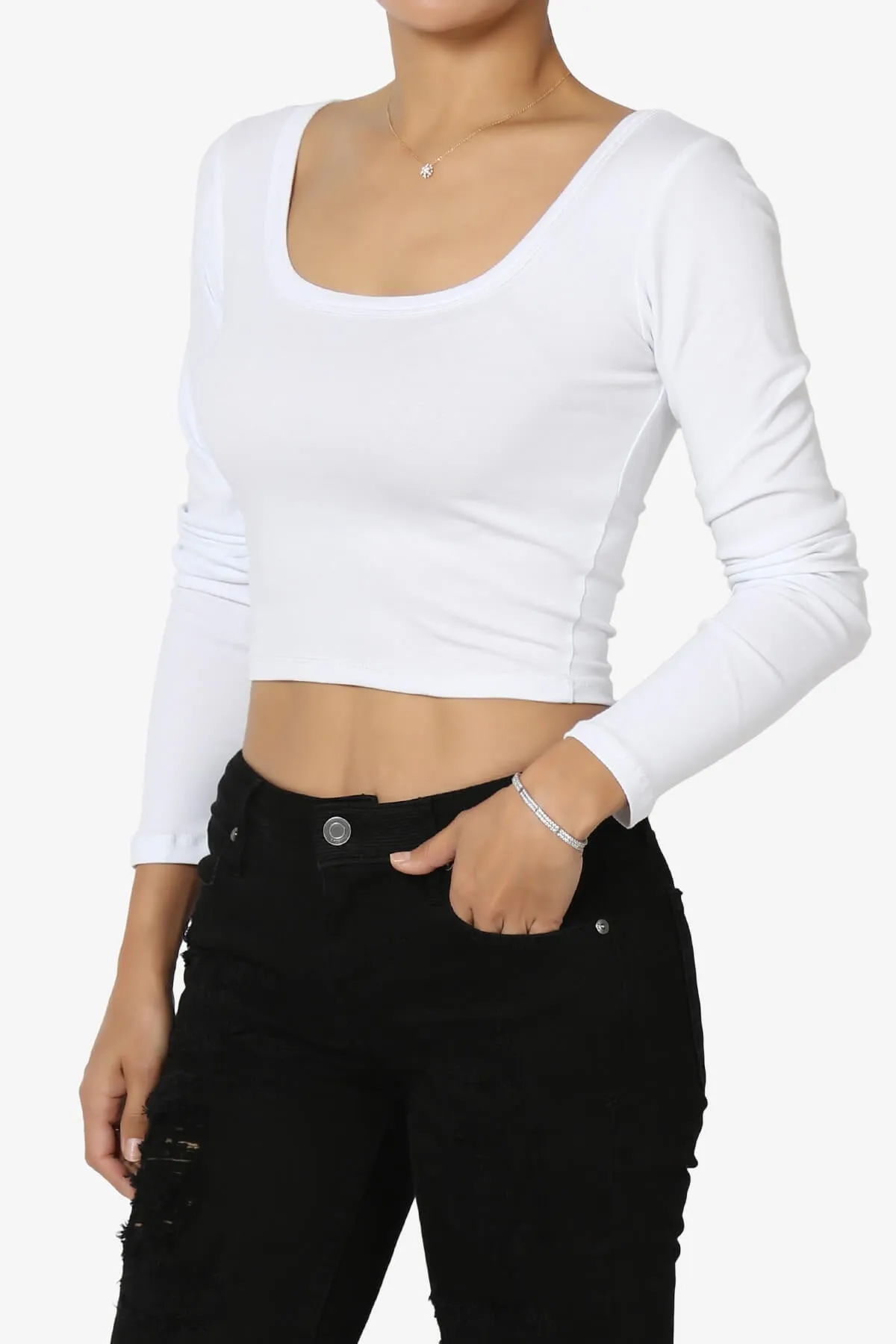 Solly Scoop Neck Long Sleeve Crop T-Shirt