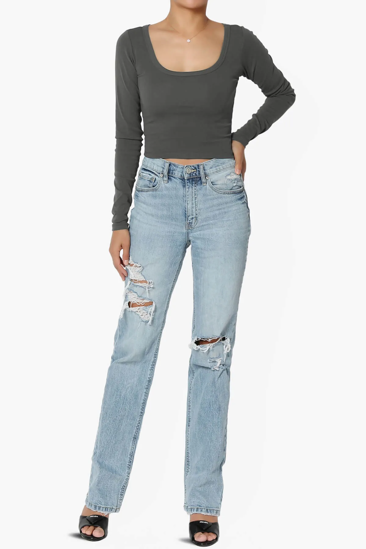 Solly Scoop Neck Long Sleeve Crop T-Shirt