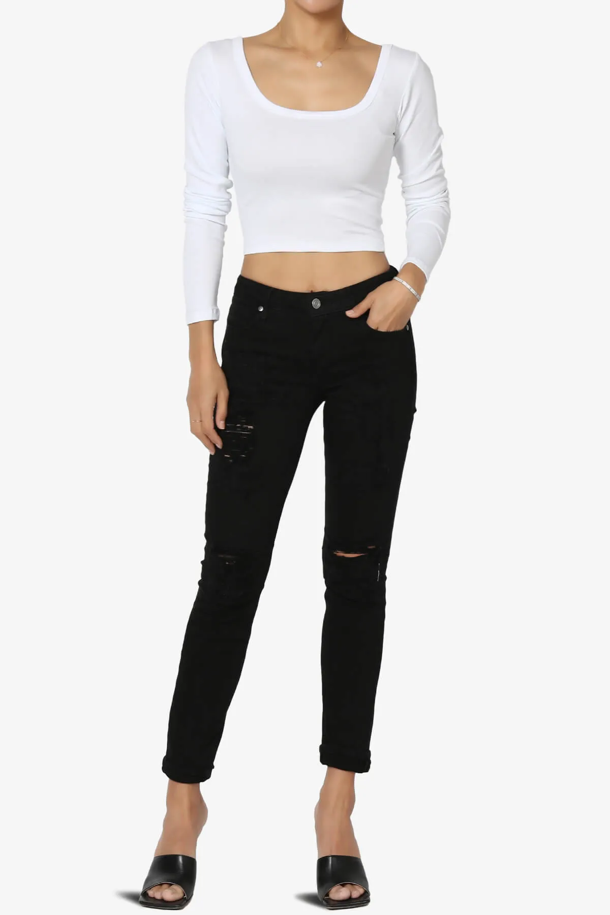 Solly Scoop Neck Long Sleeve Crop T-Shirt