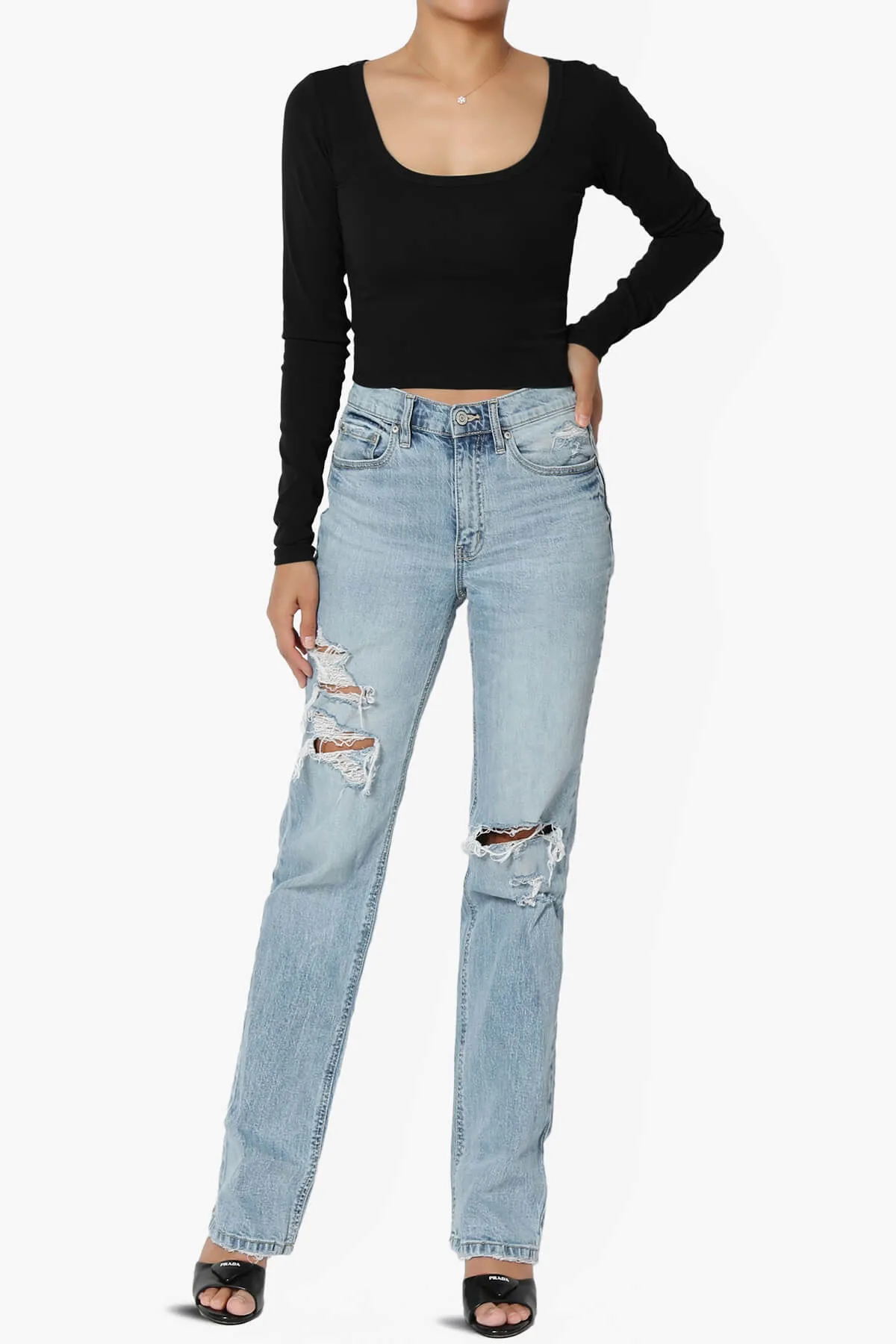 Solly Scoop Neck Long Sleeve Crop T-Shirt