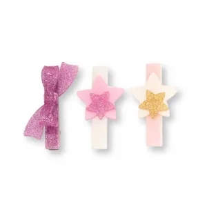 Stars, Pink, Pearl, Gold & Glitter Pink Bow Hair Clips