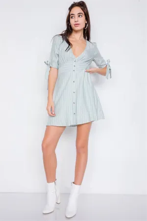 Stripe Casual Office Chic 3/4 Bow Sleeve Mini Dress