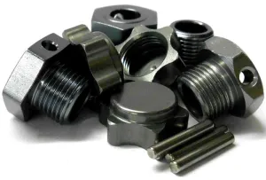 T10060 1/8 RC Buggy M17 17mm Alloy Wheel Hubs Adapter Nut Pin Grey Titanium x 4