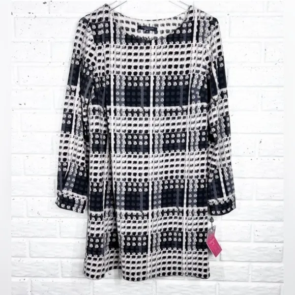 Thakoon X Design Nation black white grey abstract plaid shift dress size medium