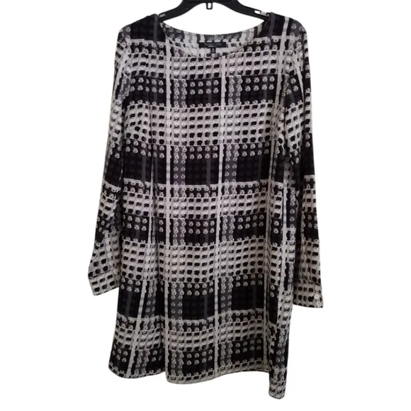 Thakoon X Design Nation black white grey abstract plaid shift dress size medium