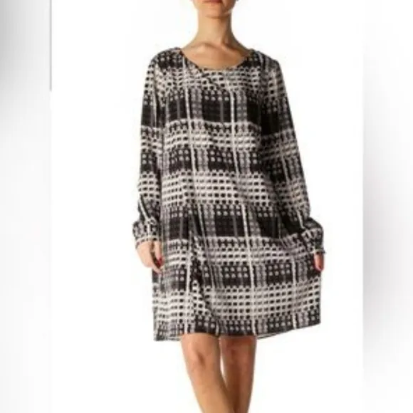 Thakoon X Design Nation black white grey abstract plaid shift dress size medium