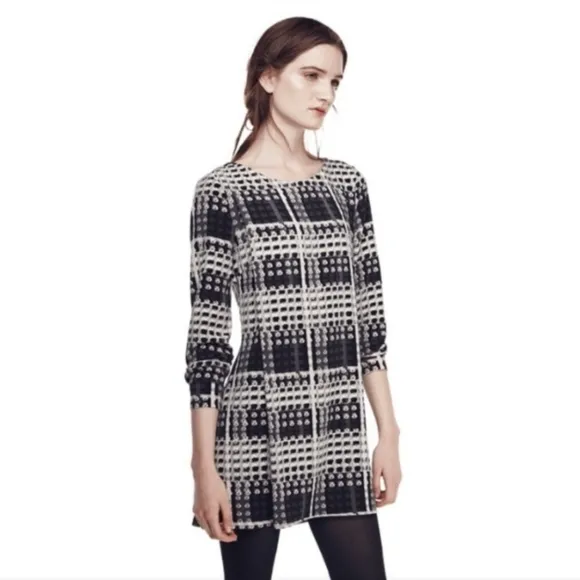 Thakoon X Design Nation black white grey abstract plaid shift dress size medium